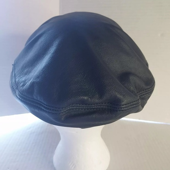 ELVIS Presley vintage Motorcycle Biker Cap Black Leather silver chain  XL - Picture 6 of 8